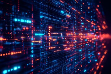 Naklejka premium LED blurred screen with abstract technology background, featuring vibrant lights, digital patterns, and futuristic design elements for tech and innovation concepts