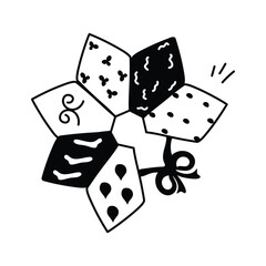 A whimsical, icon design of pieced fabric, suggesting upcycling and repurposing