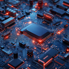 Fototapeta premium High tech circuit board with glowing components and details