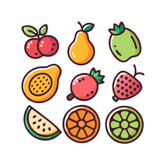 Bright and detailed vector set of assorted fruits in a creative style.  
