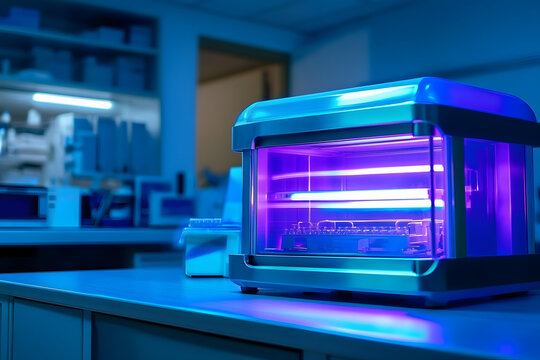 Uv light sterilizer machine disinfects medical tools in a laboratory
