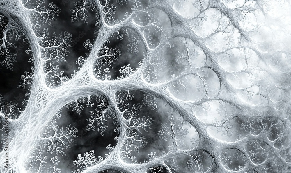 Poster abstract fractal network, branching pattern resembling veins, roots, or lightning.