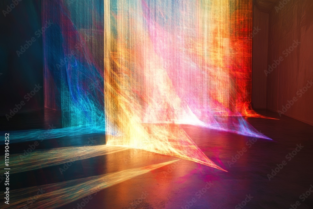 Poster explore an inspiring abstract light art installation that features vibrant colors and dynamic patter