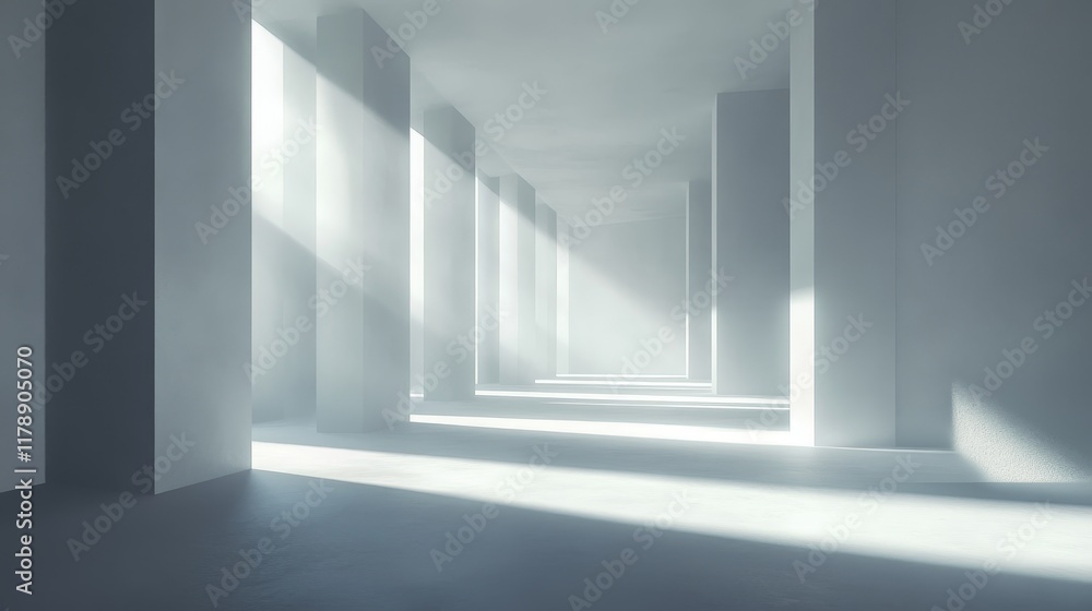 Poster this image showcases a tranquil minimalist interior illuminated by soft light, featuring pristine co