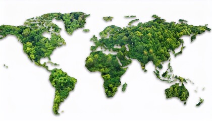 World Map Made of Green Trees on White Background