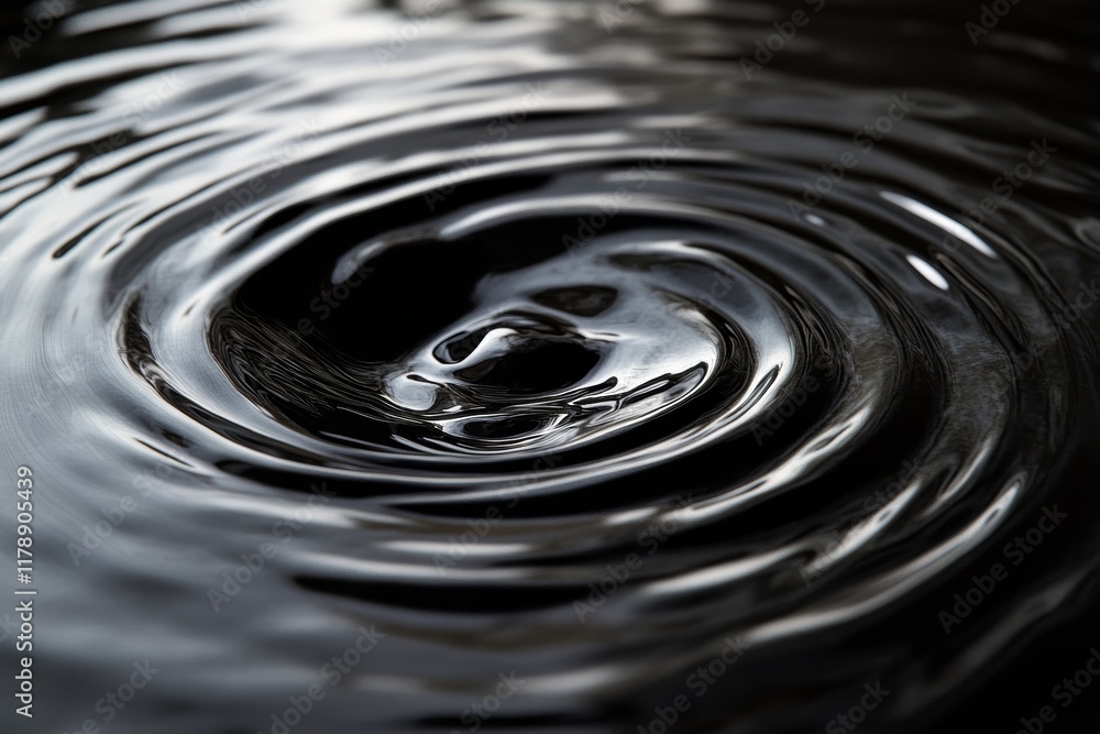 Poster mesmerizing close-up of dark water ripples, capturing reflections and shadows in a tranquil and sere