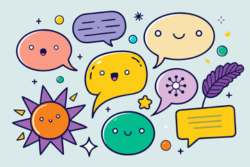 Bright and creative comic speech bubbles in a playful vector illustration set.  
