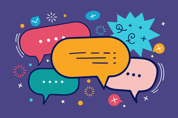 Bright and bold comic speech bubbles in an energetic vector illustration set.  
