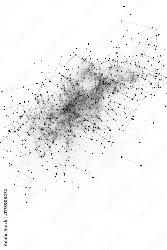 Poster abstract representation of isolated dots connected by lines on a white background for data visualiza