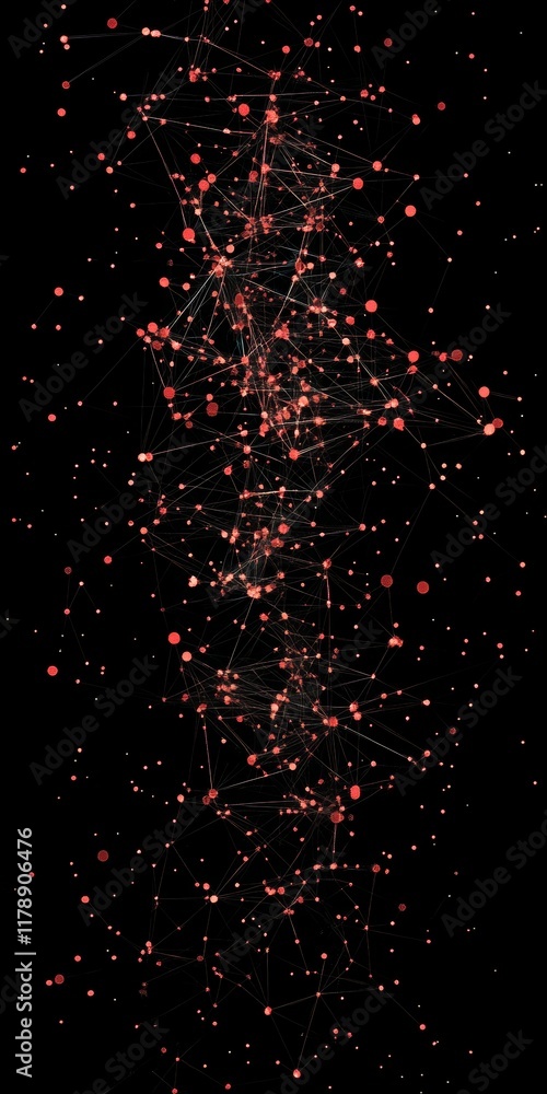 Poster abstract connected nodes in red and black space with dots and lines for graphic design and backgroun
