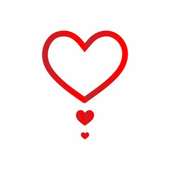 A simple, elegant graphic of a large red heart with three smaller red hearts cascading down from it, against a pure white background.