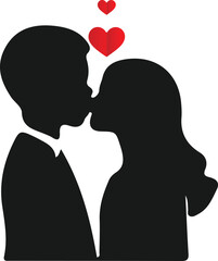 A simple, elegant silhouette of a kissing couple, perfect for representing love, romance, or wedding themes.