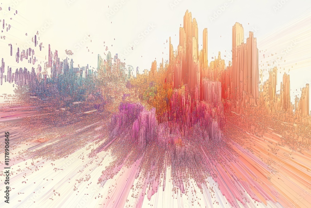 Poster abstract data visualization with colorful clusters and dynamic perspective for data analysis concept