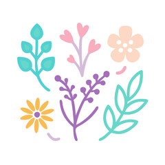 set of flowers and butterflies