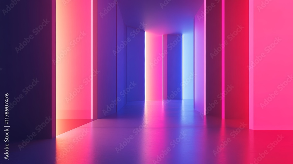 Aufkleber futuristic minimalist room with vibrant neon lights and empty space for data visualization