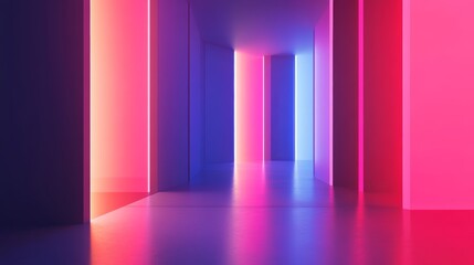 Futuristic Minimalist Room with Vibrant Neon Lights and Empty Space for Data Visualization