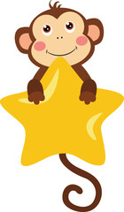 Cute monkey flying holding a big star