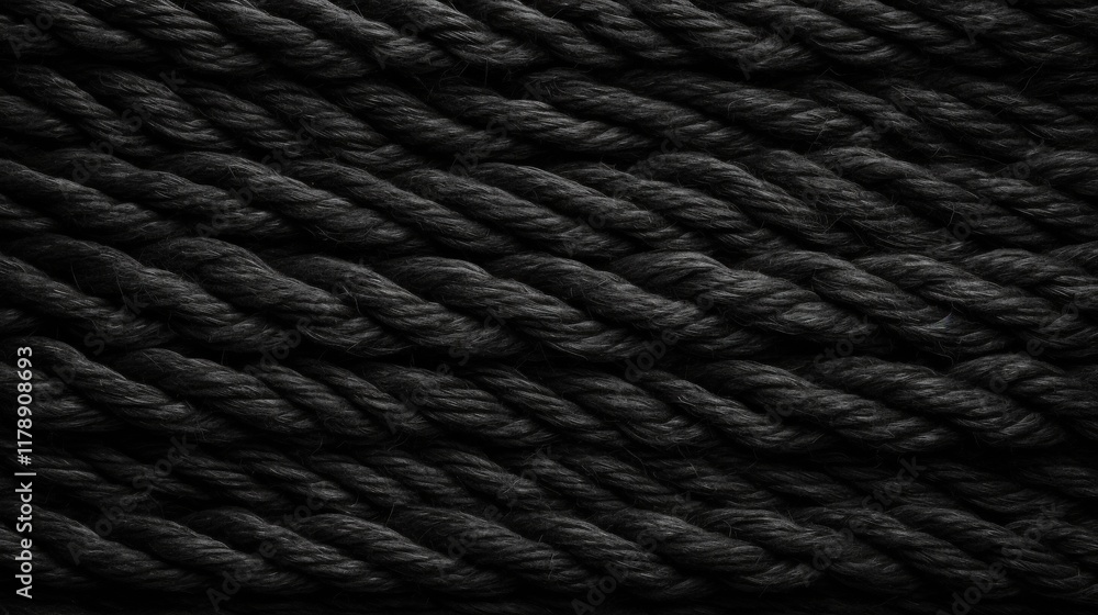 Poster dark black hemp rope texture background with smooth strands for various design applications and crea
