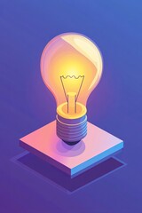 Colorful digital artwork of a light bulb on a platform, showcasing creativity and innovation against a gradient backdrop.