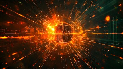 Obraz premium Abstract technology background featuring quantum computing concepts, showcasing digital elements, data processing, and cutting-edge innovation in modern technology