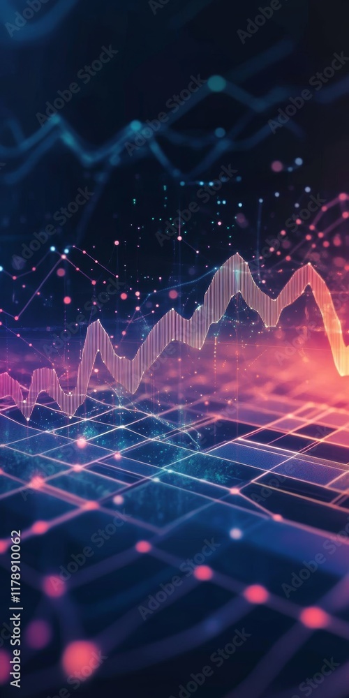 Poster a colorful graph with red, blue and green lines. the graph is abstract and has a futuristic feel to 