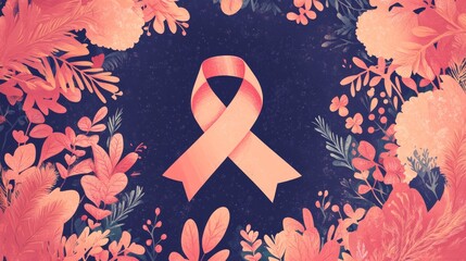 84.A creative vector layout combining a bold pink ribbon, subtle floral patterns, and modern serif fonts, ideal for Breast Cancer Awareness Month invitations or posters.