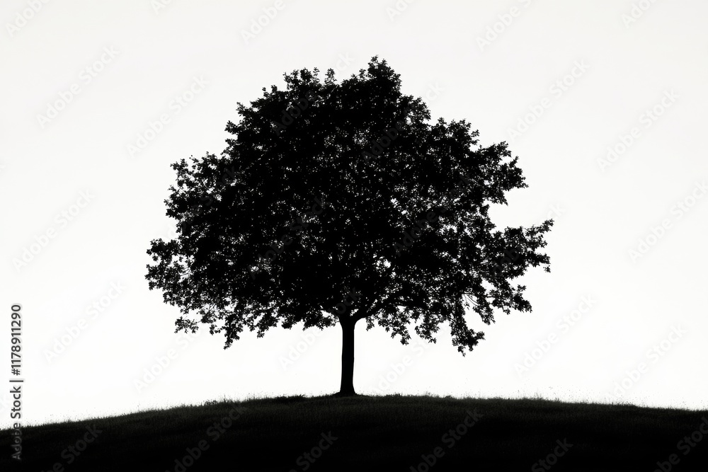 Poster tree is standing on a hill with a clear blue sky in the background. the tree is the only thing visib