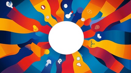 14.A flyer design with bold typography overlaid on a gradient background, featuring colorful awareness ribbons arranged in a circular pattern around the text, with medical icons subtly incorporated.