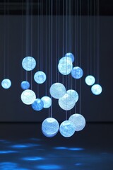 Abstract Installation of Suspended Light Orbs Illuminating Space Creatively
