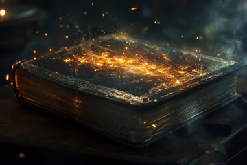 Ancient Magic Book with Glowing Fire