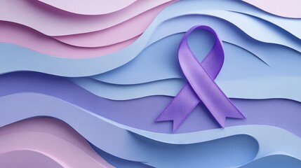 31.Concept 1: Purple ribbon on pastel paper background for supporting World Cancer Day campaign on February 4