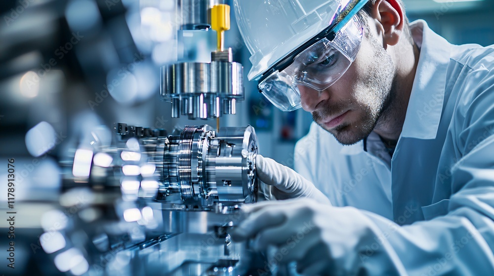 Aufkleber engineer performing calibration checks on a manufacturing machine to ensure quality output, calibrat