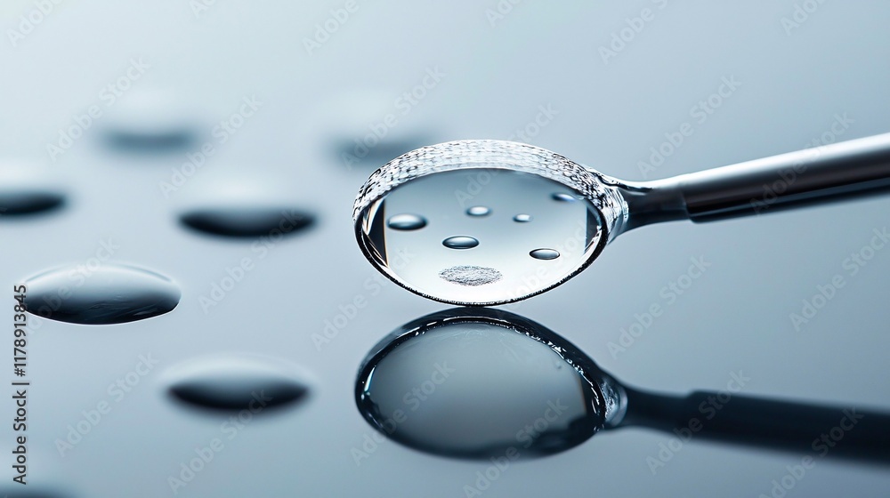 Poster magnifying glass focused on a tiny defect in a manufactured part, defect detection, precision in qua