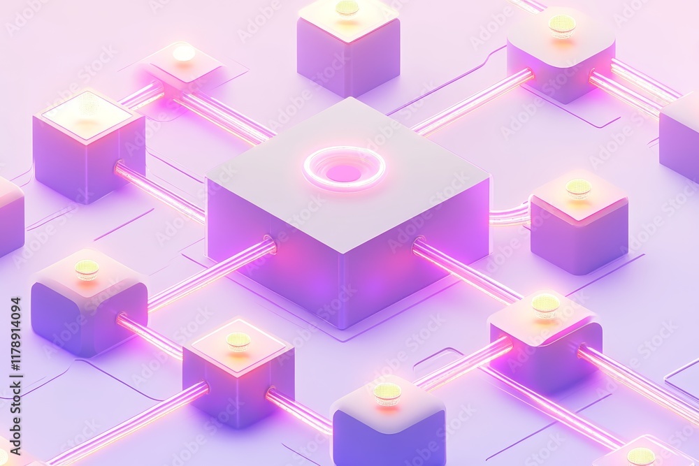 Poster this isometric illustration features a digital network with glowing nodes and vibrant connections, s