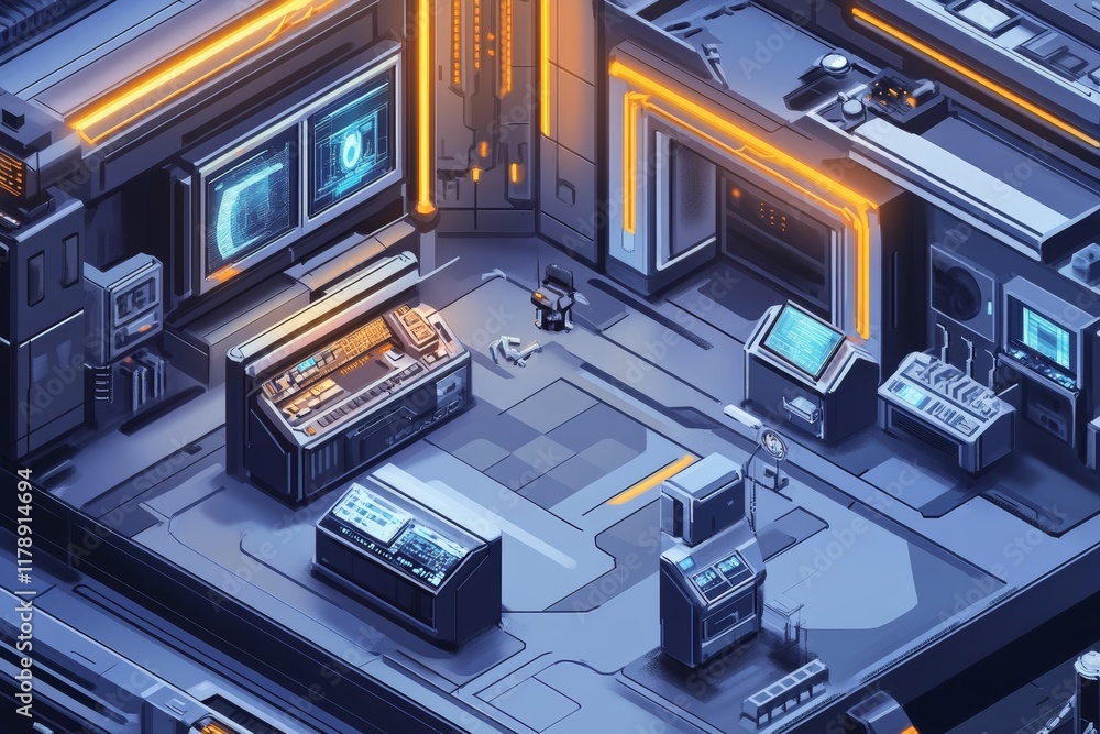 Poster a room with a computer monitor and a robot. the robot is on the floor. there are two monitors on the