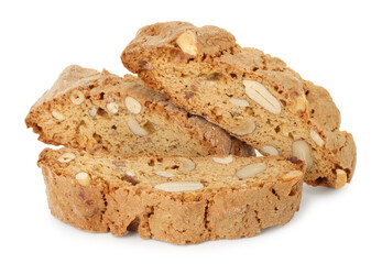 Traditional Italian almond biscuits (Cantucci) isolated on white