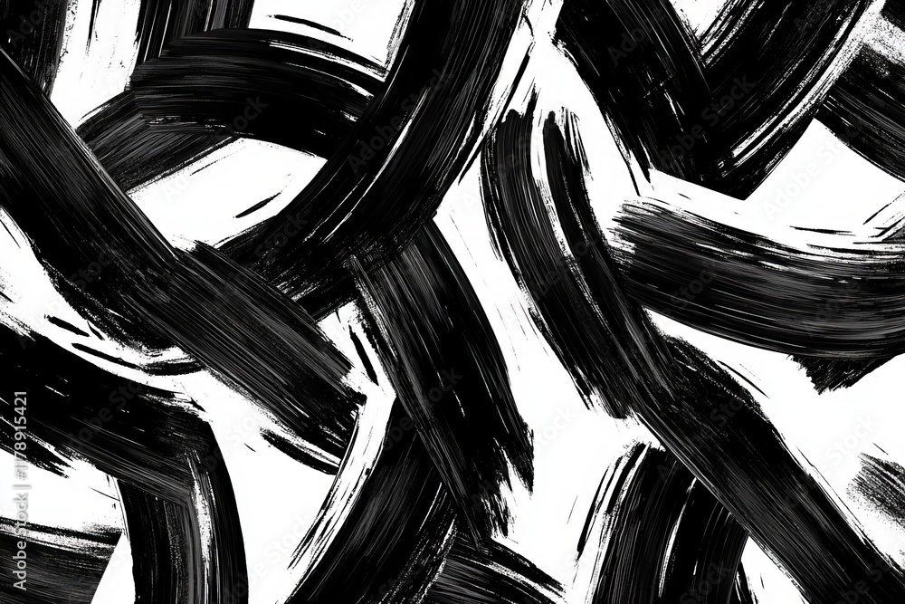 Poster dynamic abstract pattern with bold black brushstrokes on a white background, perfect for modern art 