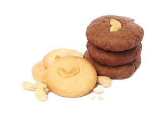 Different tasty cashew cookies isolated on white