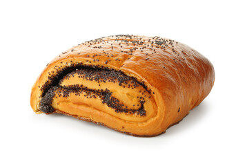 Tasty bun with poppy seeds isolated on white
