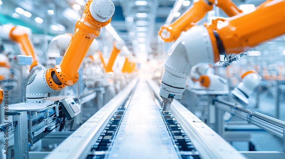 Poster automated assembly line with sensors performing real-time quality checks, sensor-based qc, high-spee