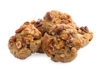 Tasty cookies with nuts isolated on white