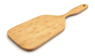 Wooden cutting board with handle, isolated.