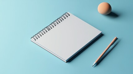Minimalist image of a spiral notebook and pencil on a blue background, perfect for creative projects and office themes.