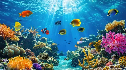 Fleecedeken met foto Vibrant Reef: Ocean Fish and Coral © Lasio