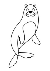 Black and white Sea lion clipart. Cute Arctic animal clipart. Hand draw vector illustration in flat style