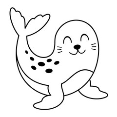 Black and white Seal clipart. Cute Arctic animal clipart. Hand draw vector illustration in flat style