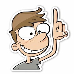 Fototapeta premium Animated boy character pointing upwards excitedly. Generative AI