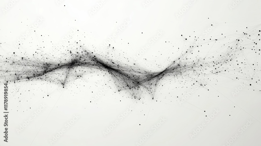 Poster abstract minimalist data network design with black lines and dots on white background