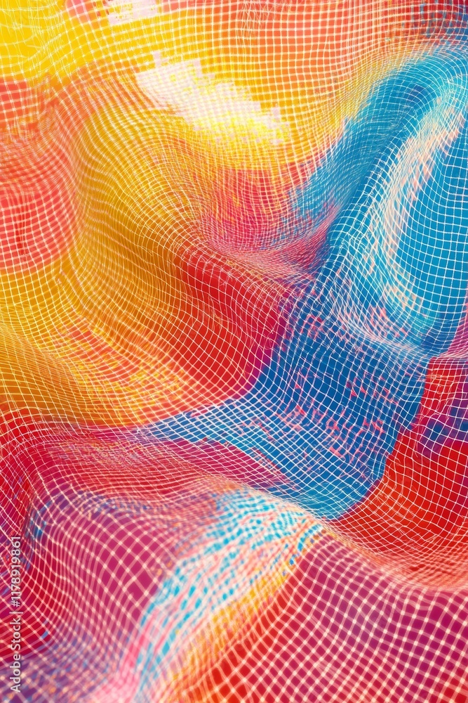 Poster colorful abstract data mesh visual in vibrant colors representing digital space and information flow