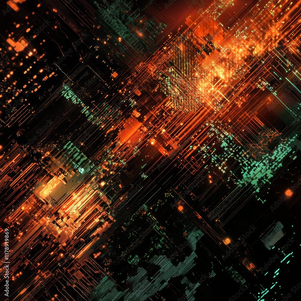 Poster abstract data network design with colorful texture and digitized patterns for visual impact and inno
